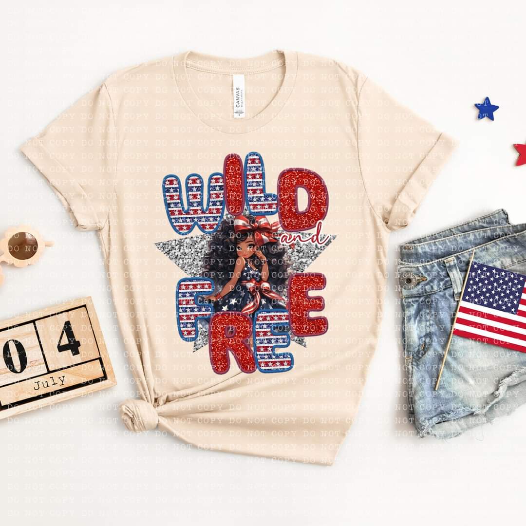 Wild And Free Faux Embroidery Sequin Flag Dress - SHIRT