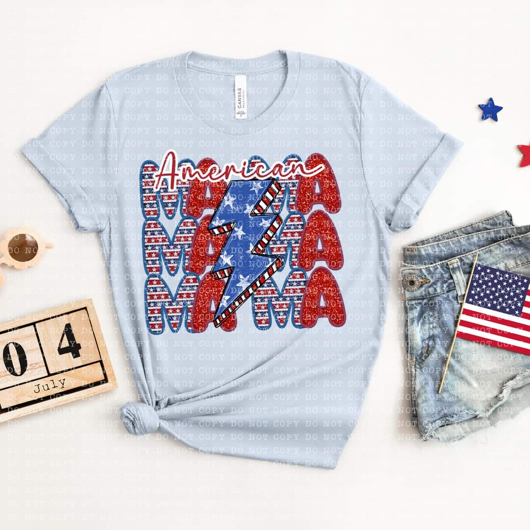 American Mama Lightening Bolt Stacked- SHIRT