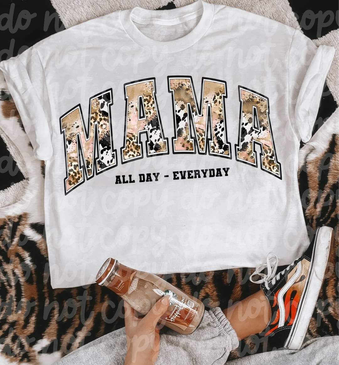 Mama All Day Everyday Cow Print And Leopard-SHIRT