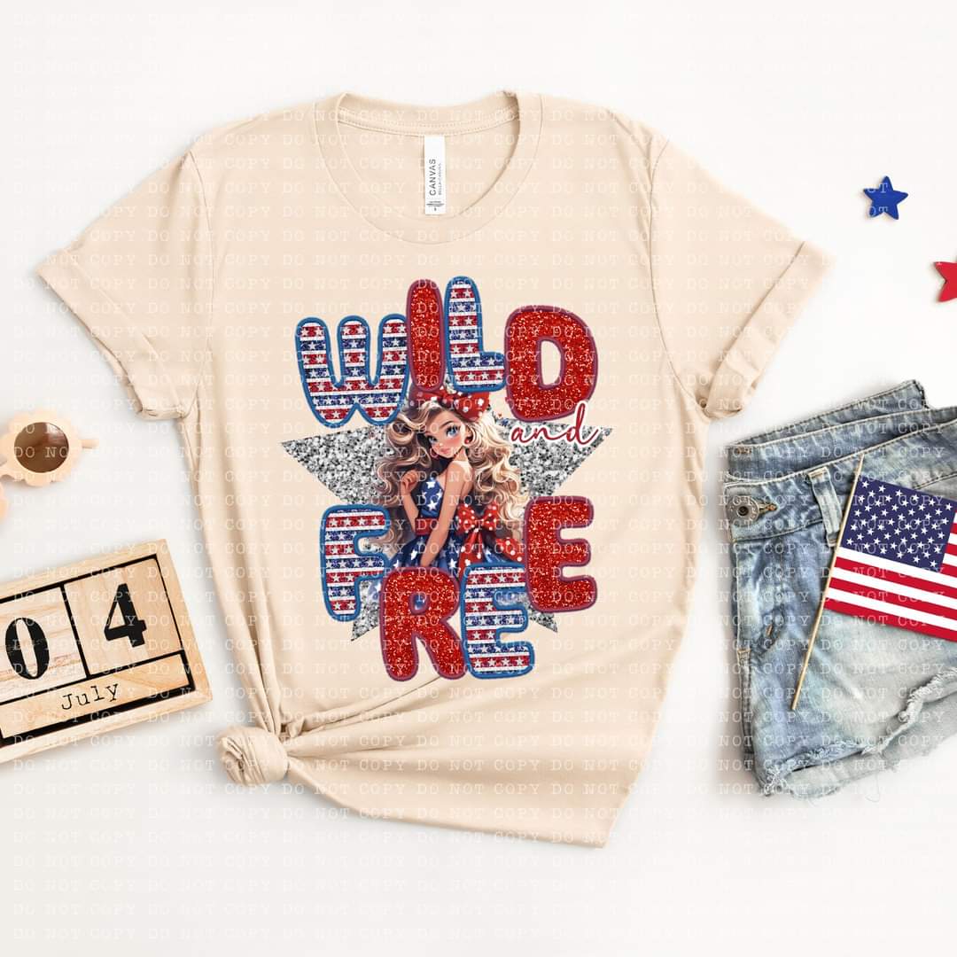 Wild And Free Faux Embroidery Sequin Flag Dress Blonde - SHIRT