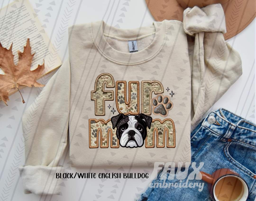 Fur Mom English Bulldog Black Dog-SHIRT