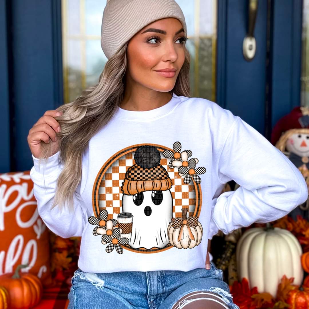 Hello Fall Checkered Ghost - SHIRT SDD