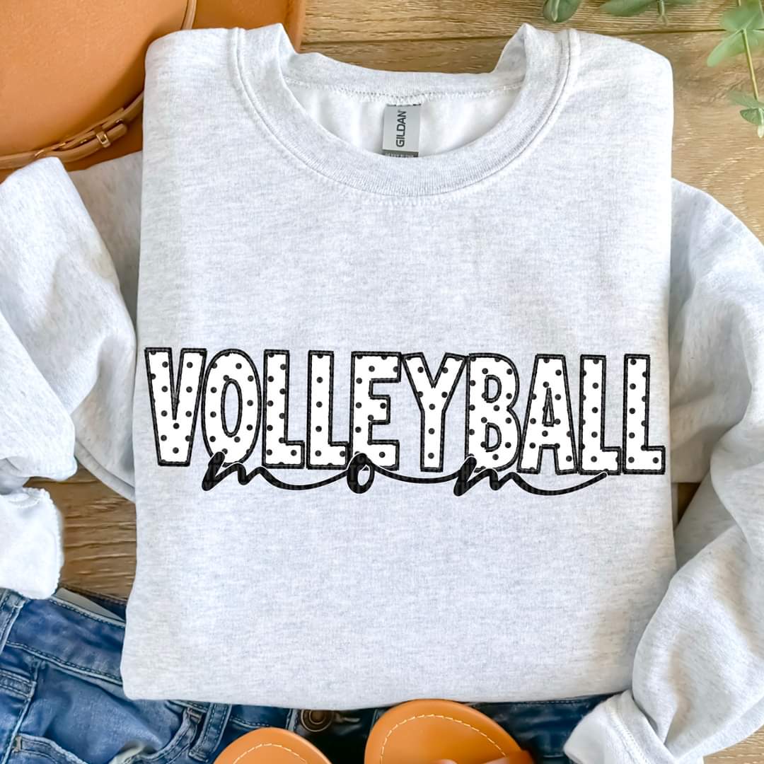 Volleyball Mama Polka Dot Faux Embroidery White - SHIRT