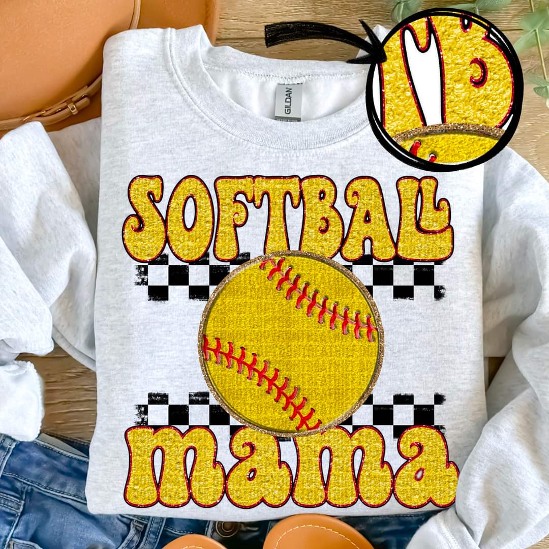 Softball Mama Faux Chenille Checkered- SHIRT