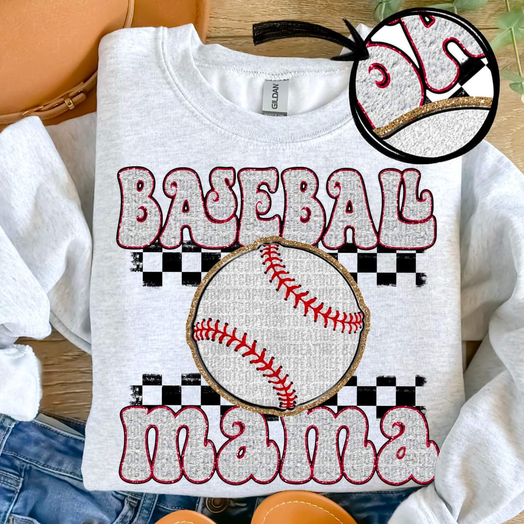 Baseball Mama Faux Chenille Checkered- SHIRT