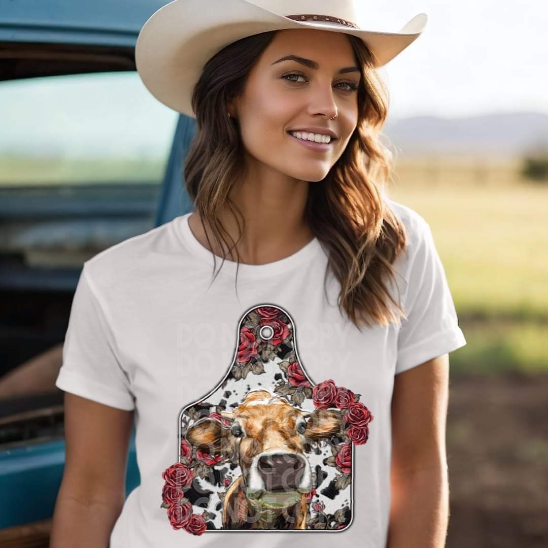 Floral Cow Tag - SHIRT