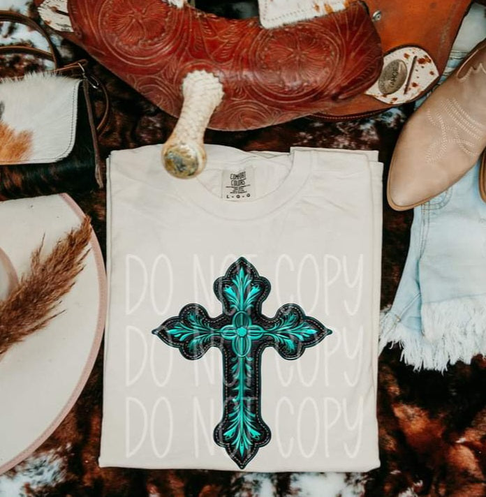 Western Teal Cross Faux Leather - SHIRT PHD