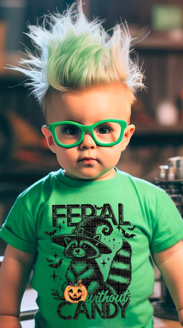 Feral Without Candy Halloween Raccoon - KIDS SHIRT SDD.24