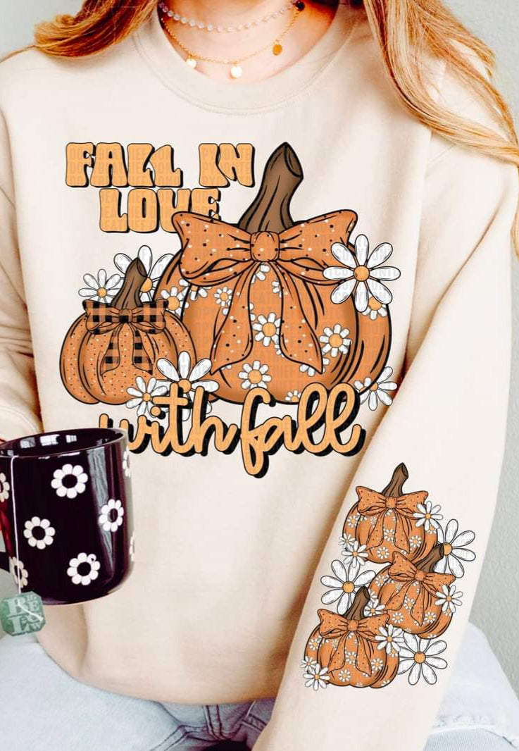 Fall In Love with Fall Daisy Print Pumpkin - SHIRT SDD.24