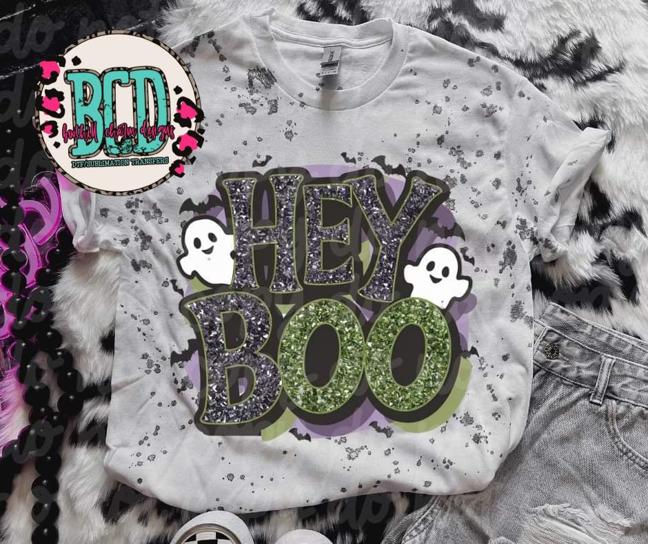 Hey Boo Faux Glitter Black & Green - SHIRT VSC