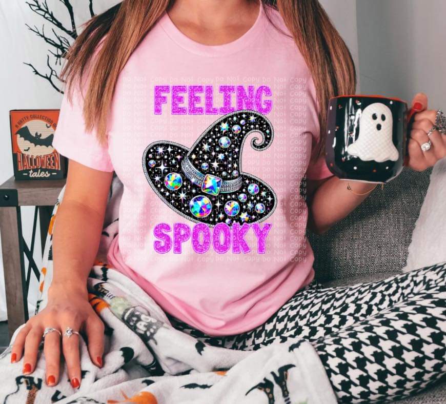 Feeling Spooky Faux Rhinestone Witch Hat - SHIRT DDD