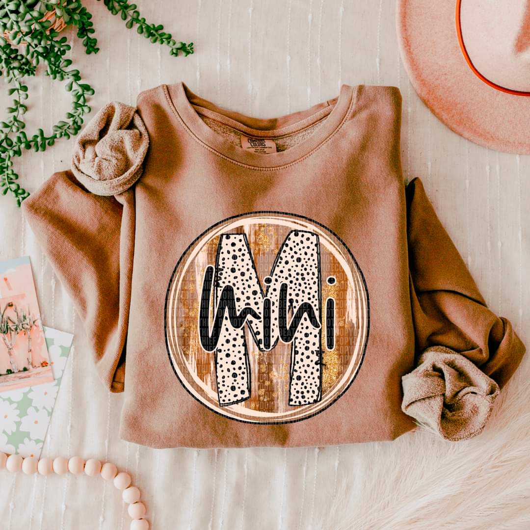 M Monogram Dalmatian Letter with Gold Bronze splashes Mama, Mini, Meme - SHIRT SDA.24 *indicate in note section which name