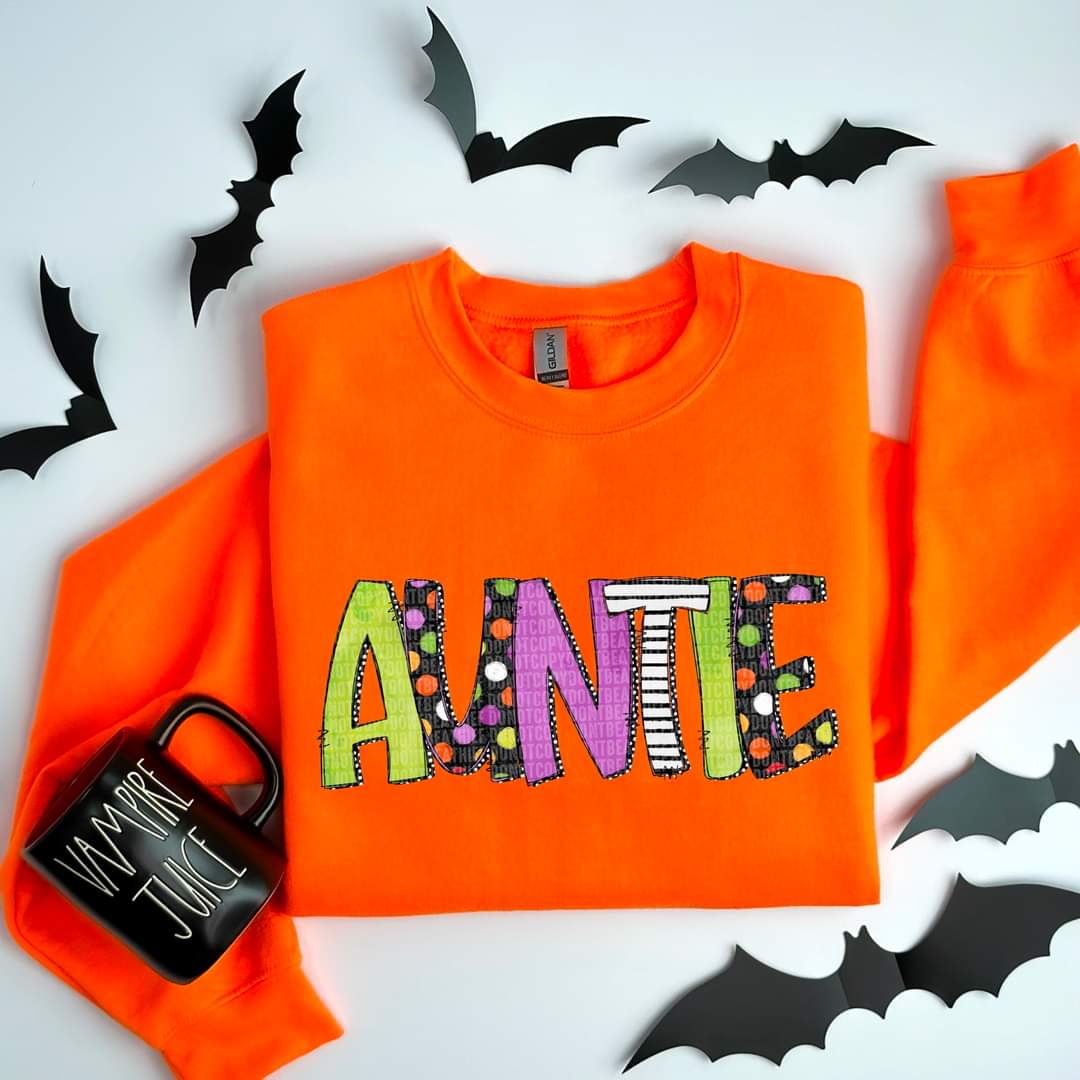 Halloween Letters Aunt, Auntie - SHIRT SDD *indicate in note section which name