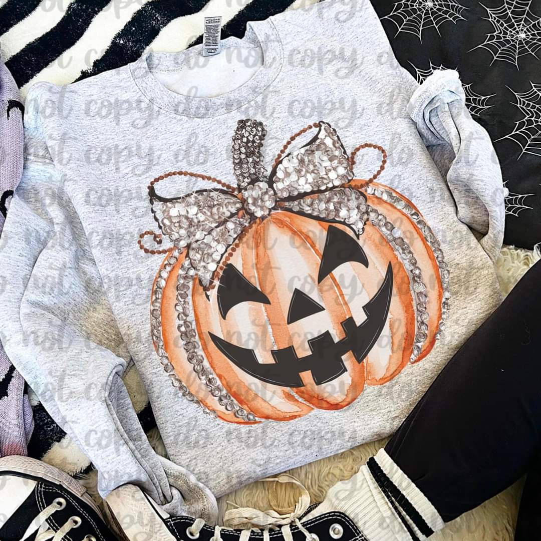 Pumpkin with Faux Rhinestone Bow - SHIRT VSC