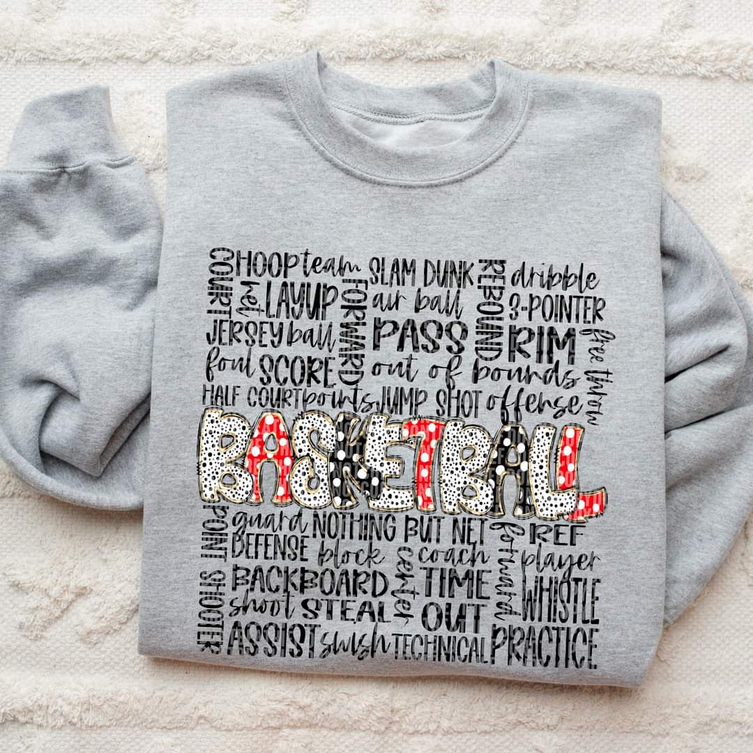Basketball Word Collage in School Colors - SHIRT SDD *indicate in note section what color