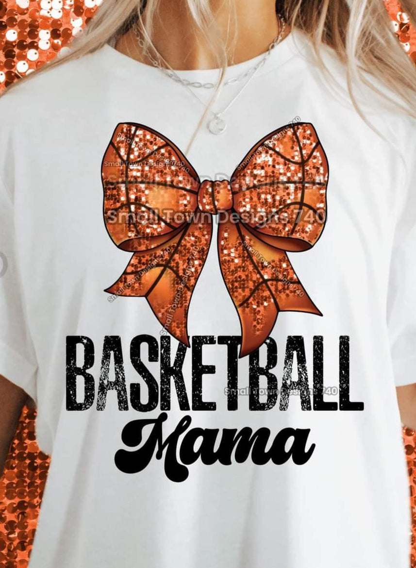 Basketball Mama with Faux Glitter Soccer Ball Bow - SHIRT SM.T.D24