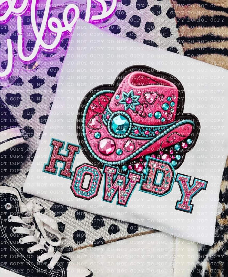 Howdy Pink Cowgirl Hat Faux Rhinestone - SHIRT EC.D.D.24
