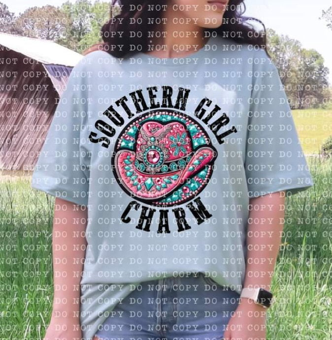 Southern Girl Charm Pink Cowgirl Hat Faux Rhinestone - SHIRT EC.D.D.24