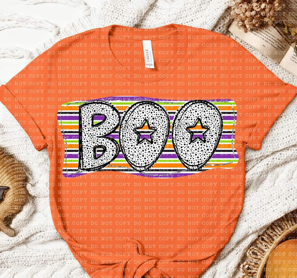 BOO Dalmatian Letters on Halloween Stripes - SHIRT EC.D.D.24