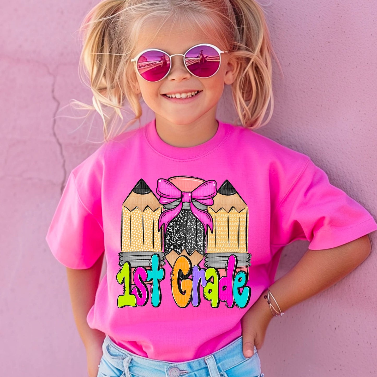 Doodle Pencil Collection Girls School Grade Pre School - 5th - KIDS SHIRT SDD25 *add grade in note section