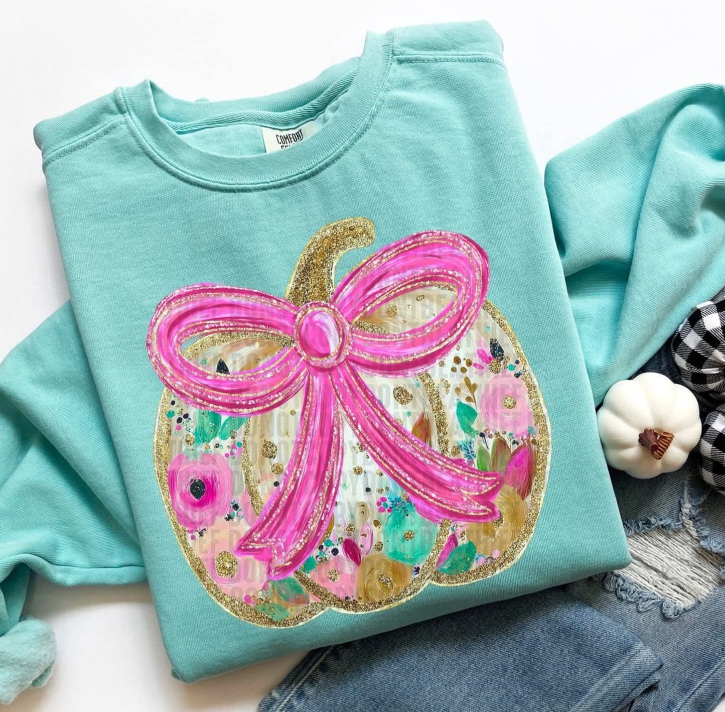 Pink Watercolor Pumpkin with Pink Bow - SHIRT SDD25