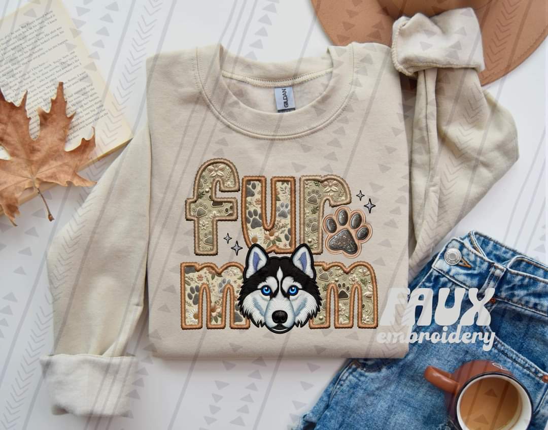 Fur Mom Husky Black And White Dog-SHIRT