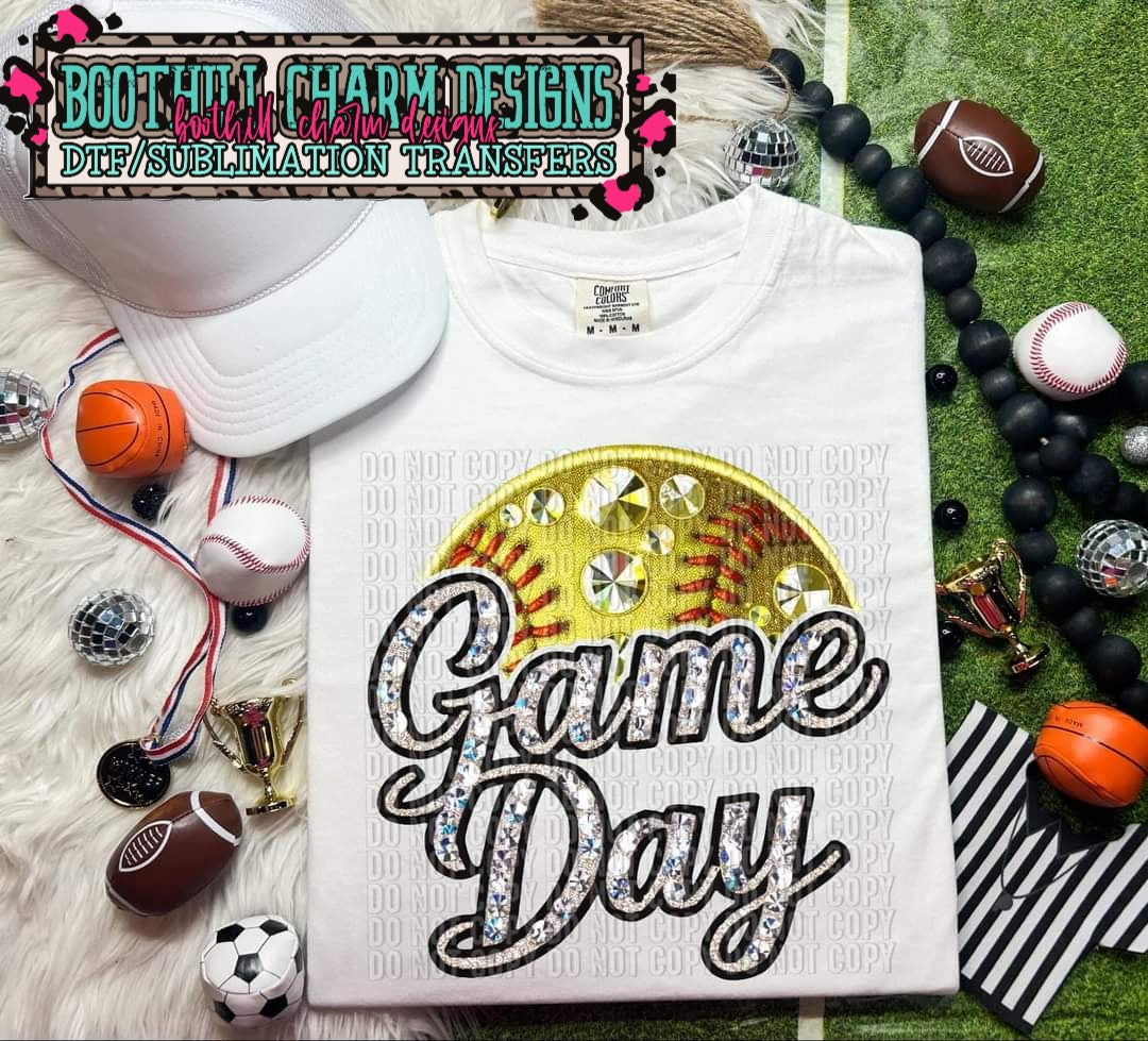 Game Day Softball Faux Glitter Rhinestone - SHIRT CCD
