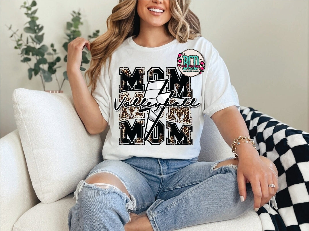 Volleyball Mom Leopard Bolt Stacked - SHIRT
