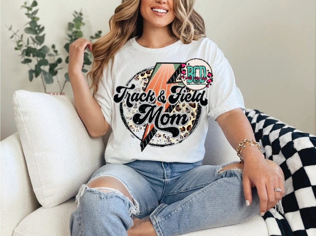Track & Field Mom Leopard Circle With Lightening Bolt - SHIRT