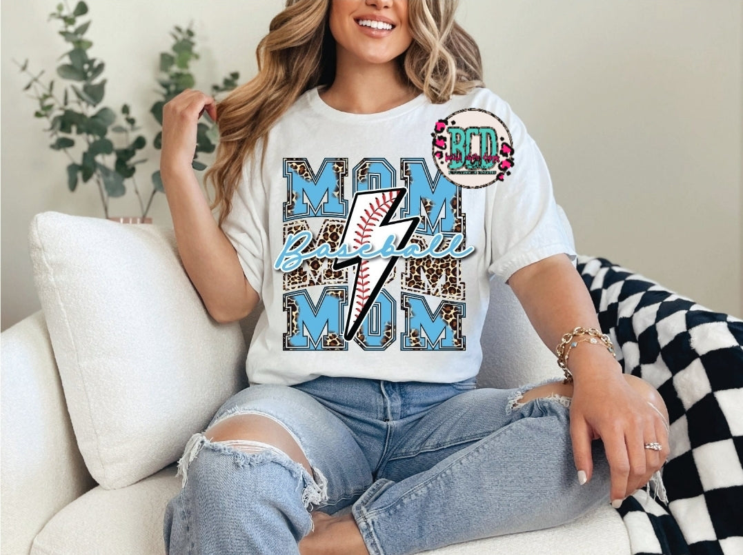 Baseball Mom Blue & Leopard Stacked - SHIRT