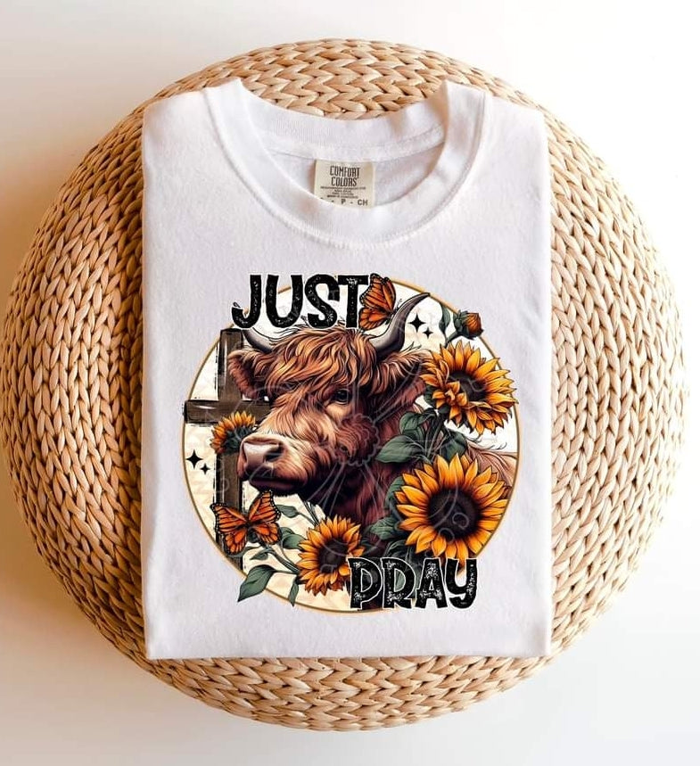 Just Pray Cow w/ Sunflowers-SHIRT
