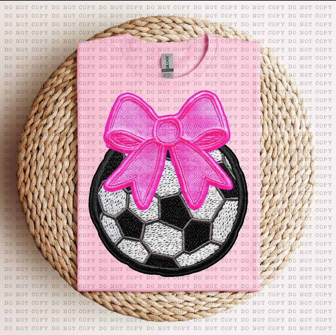Soccer Faux Embroidery Pink Coquette Bow - SHIRT