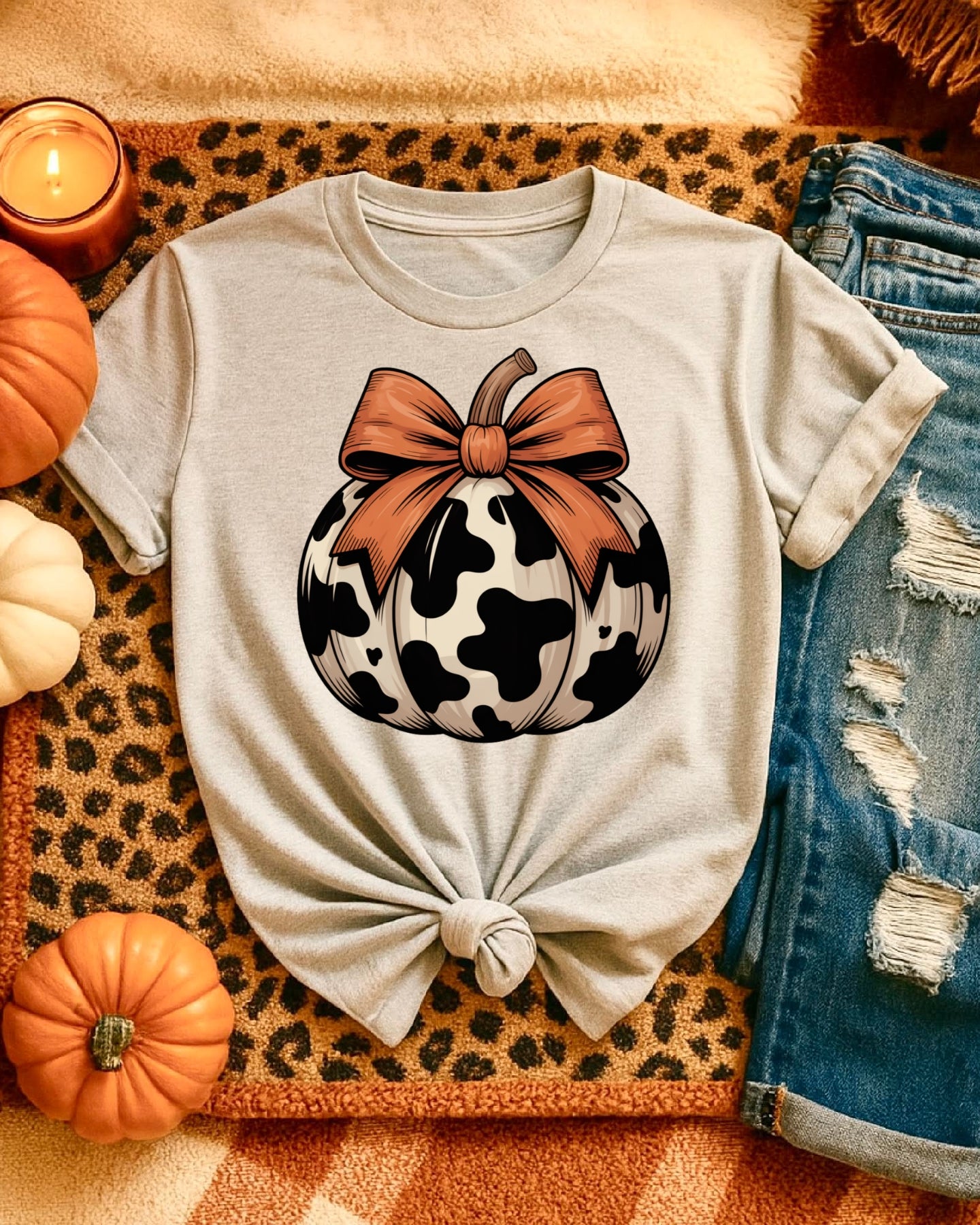 CowPrint Pumpkin with Bow - SHIRT CF