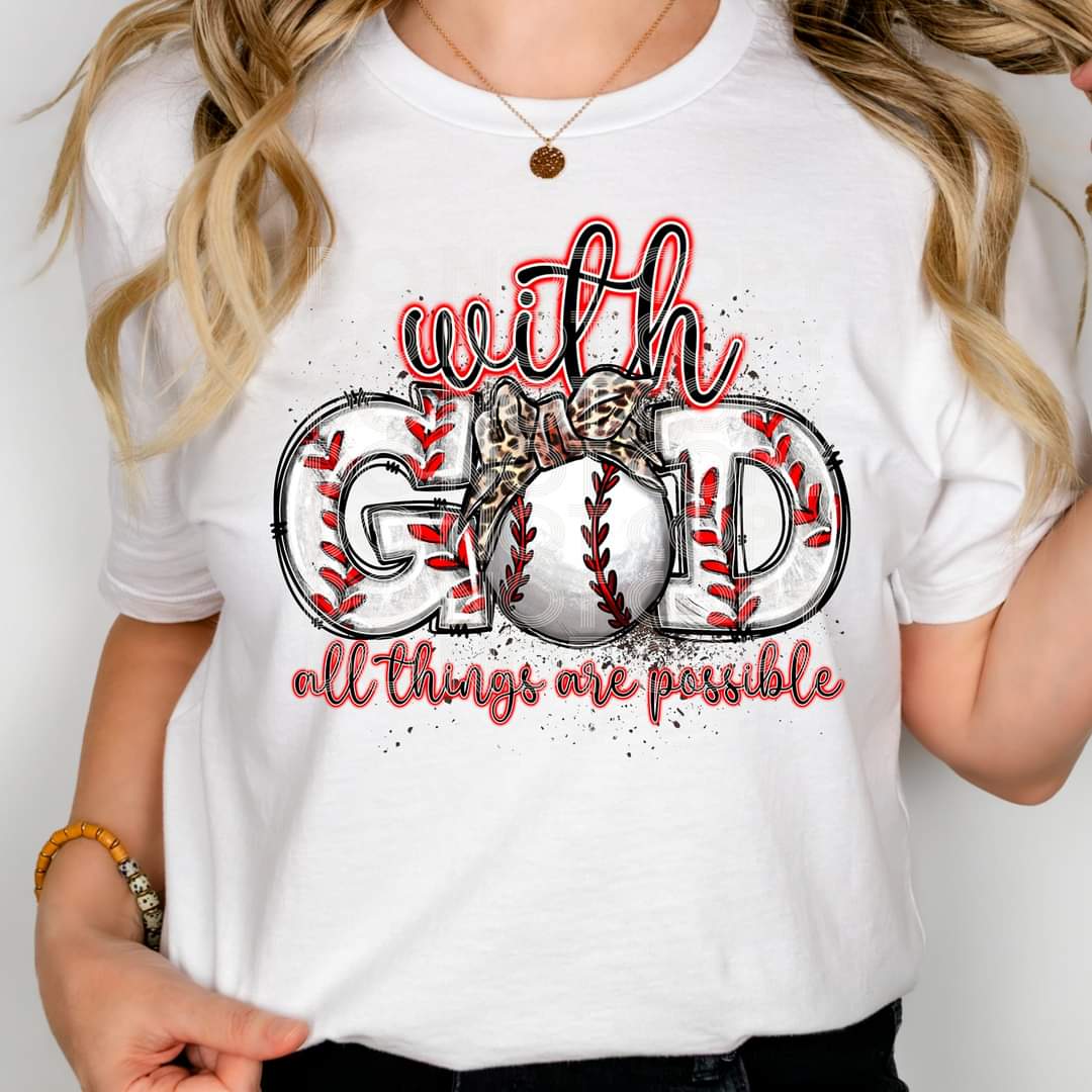 With God All Things Are Possible Baseball Leopard Bow-SHIRT