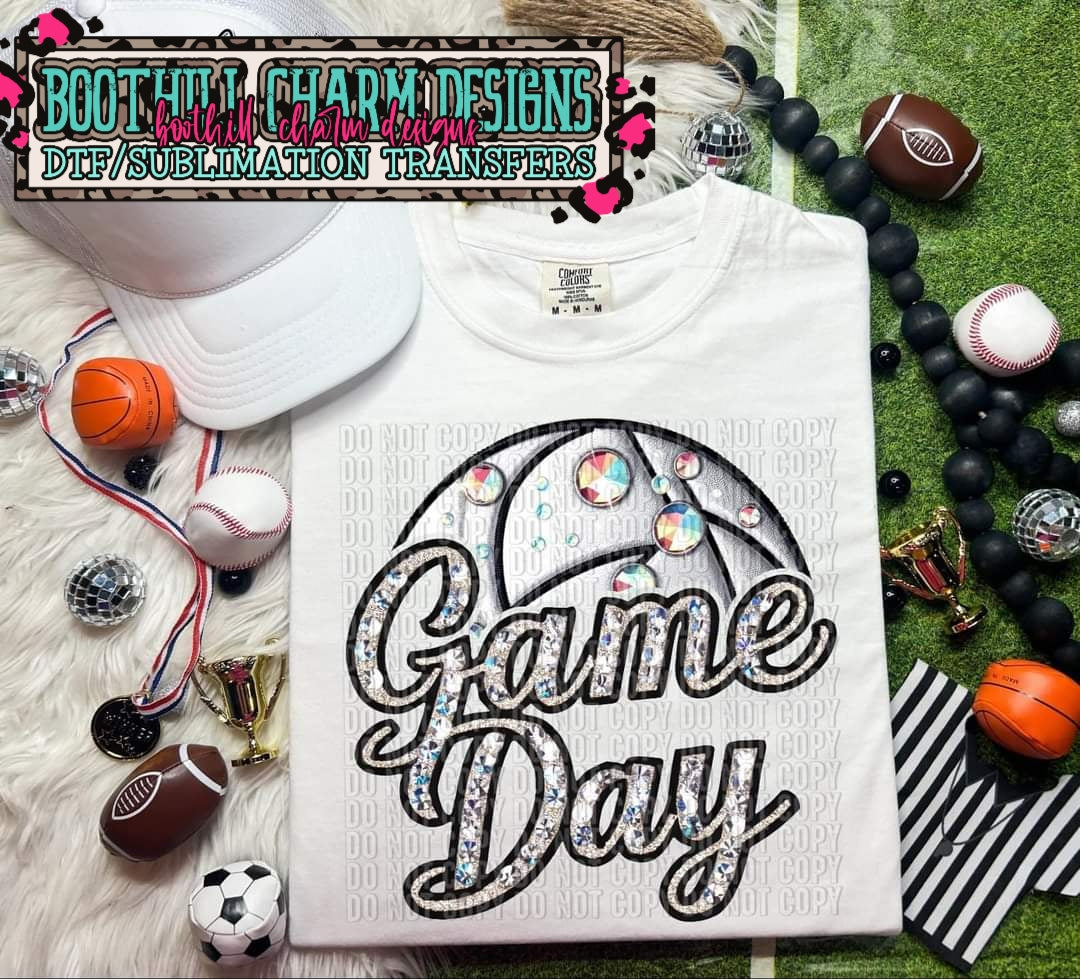 Game Day Volleyball Faux Glitter Rhinestone - SHIRT CCD