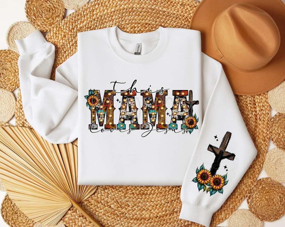 This Mama Loves Jesus Marquee With Sleeve -SHIRT