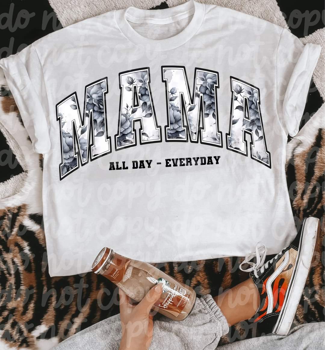 Mama All Day Everyday Gray Floral-SHIRT