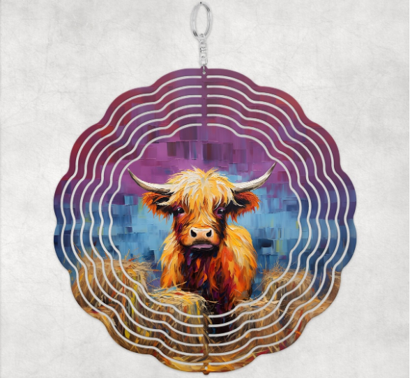 3D Painted Highland - Wind Spinner Cow SSA