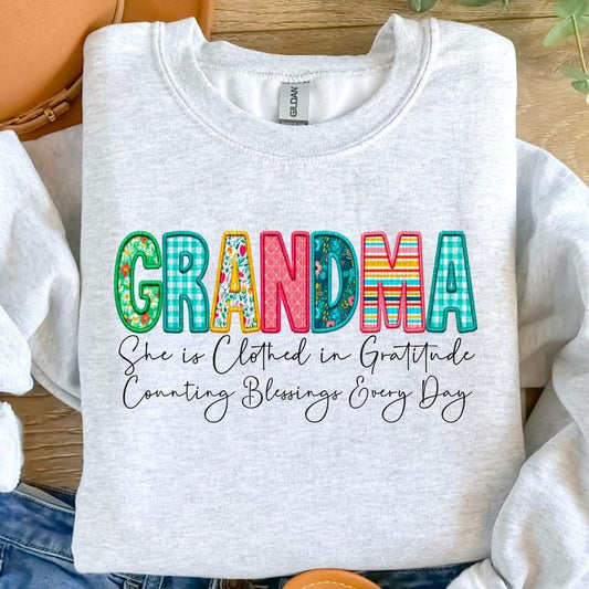 Grandma She Is Clothed In Gratitude Counting Blessings Everyday - SHIRT