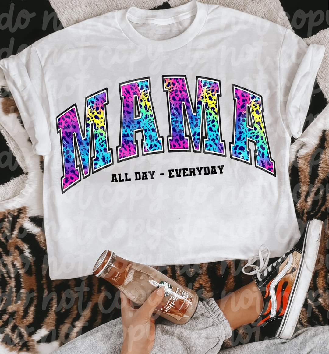 Mama All Day Everyday Rainbow Leopard-SHIRT