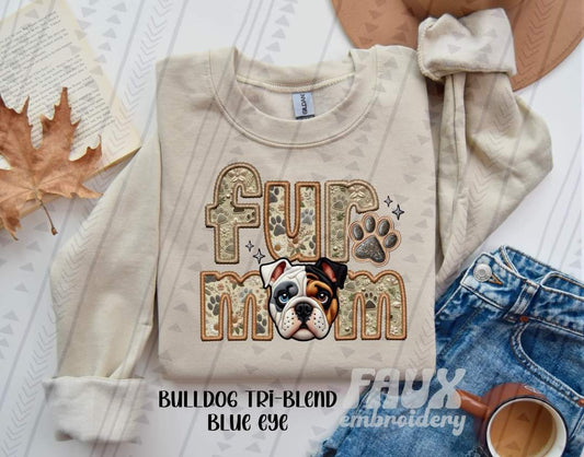 Fur Mom Bulldog Tri Blend Blue Eye Dog-SHIRT