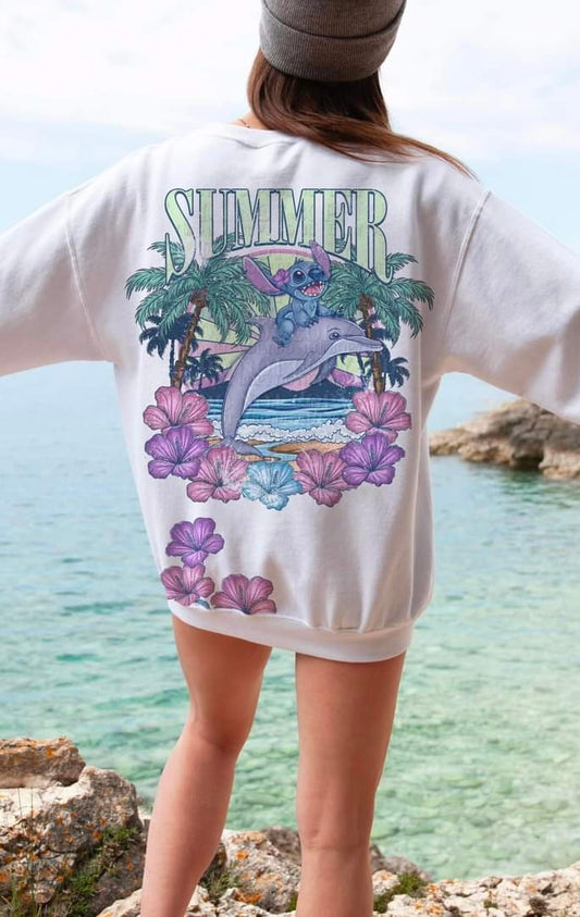 Summer Stitch Riding Dolphin-SHIRT