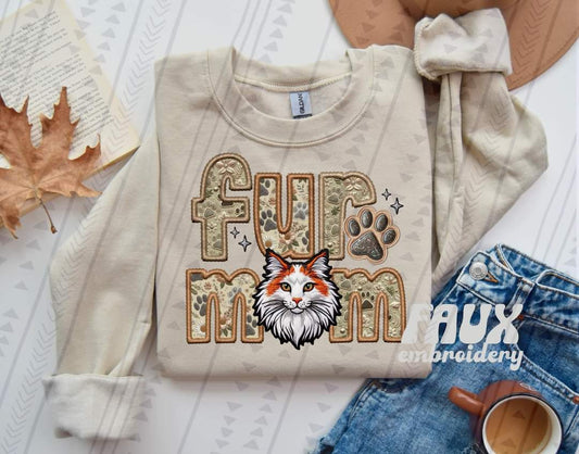 Fur Mom White And Orange Long Hair Cat-SHIRT