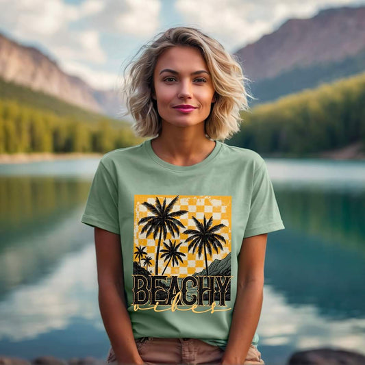 Beach Vibes Checkered Palm Trees -SHIRT