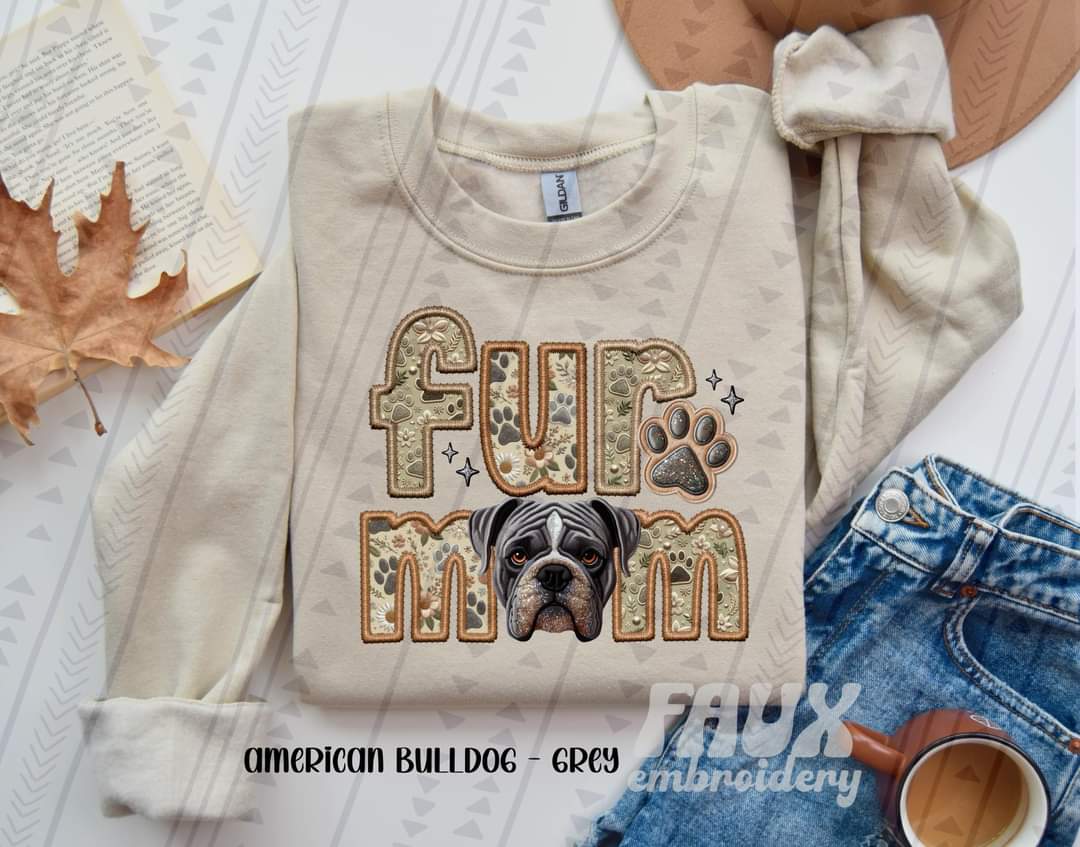 Fur Mom Bulldog Gray Dog-SHIRT