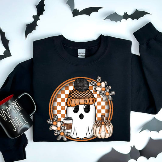 Hello Fall Checkered Ghost - SHIRT SDD