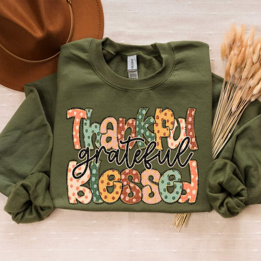 Thankful Grateful Blessed Fall Colored Poka Dot Letters- SHIRT SDD