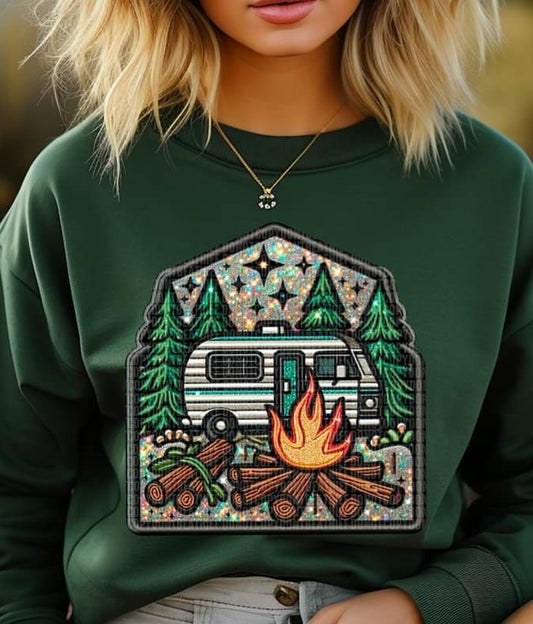 RV Camper & Bonfire Faux Embroidery - SHIRT SDD