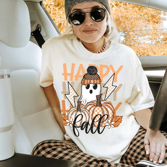 Happy Fall Ghost Checkered Pumpkin - SHIRT SDD