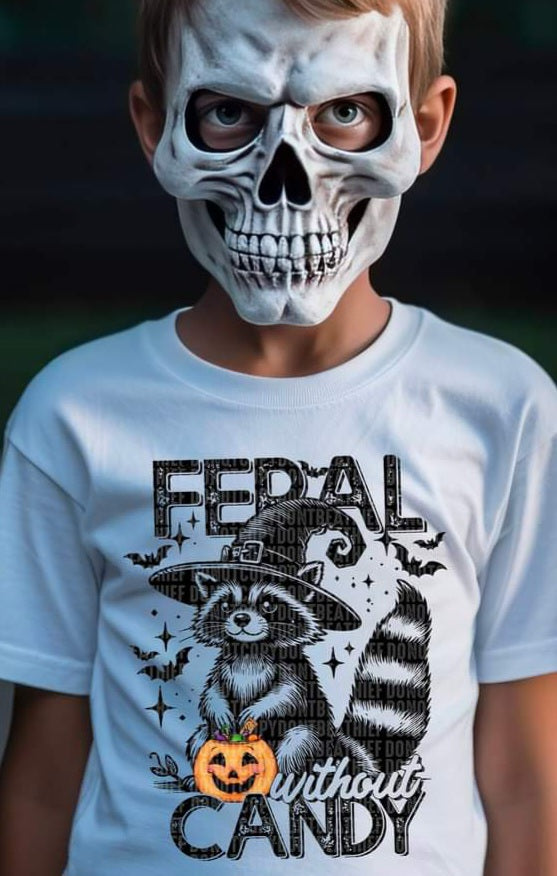 Feral Without Candy Halloween Raccoon - KIDS SHIRT SDD.24